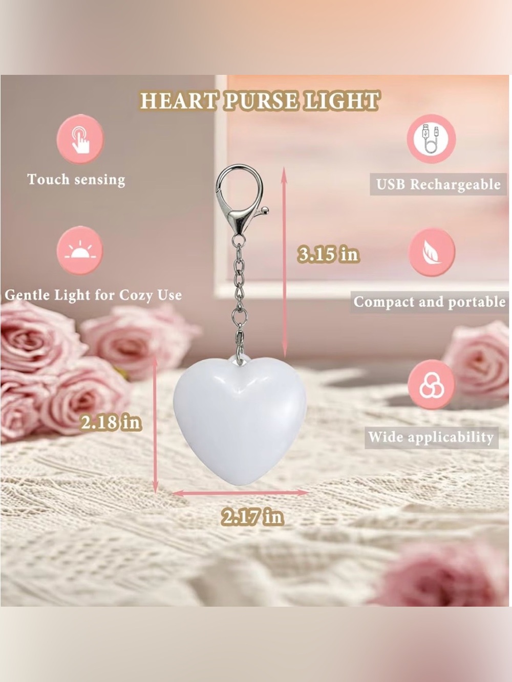 Rechargeable Heart Purse Light ,LED for Purse with Automatic Sensor - Picture 6 of 8